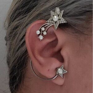 Avon Vintage Shooting Star Platinum Silver Plate Crystal Ear Climber Cuff